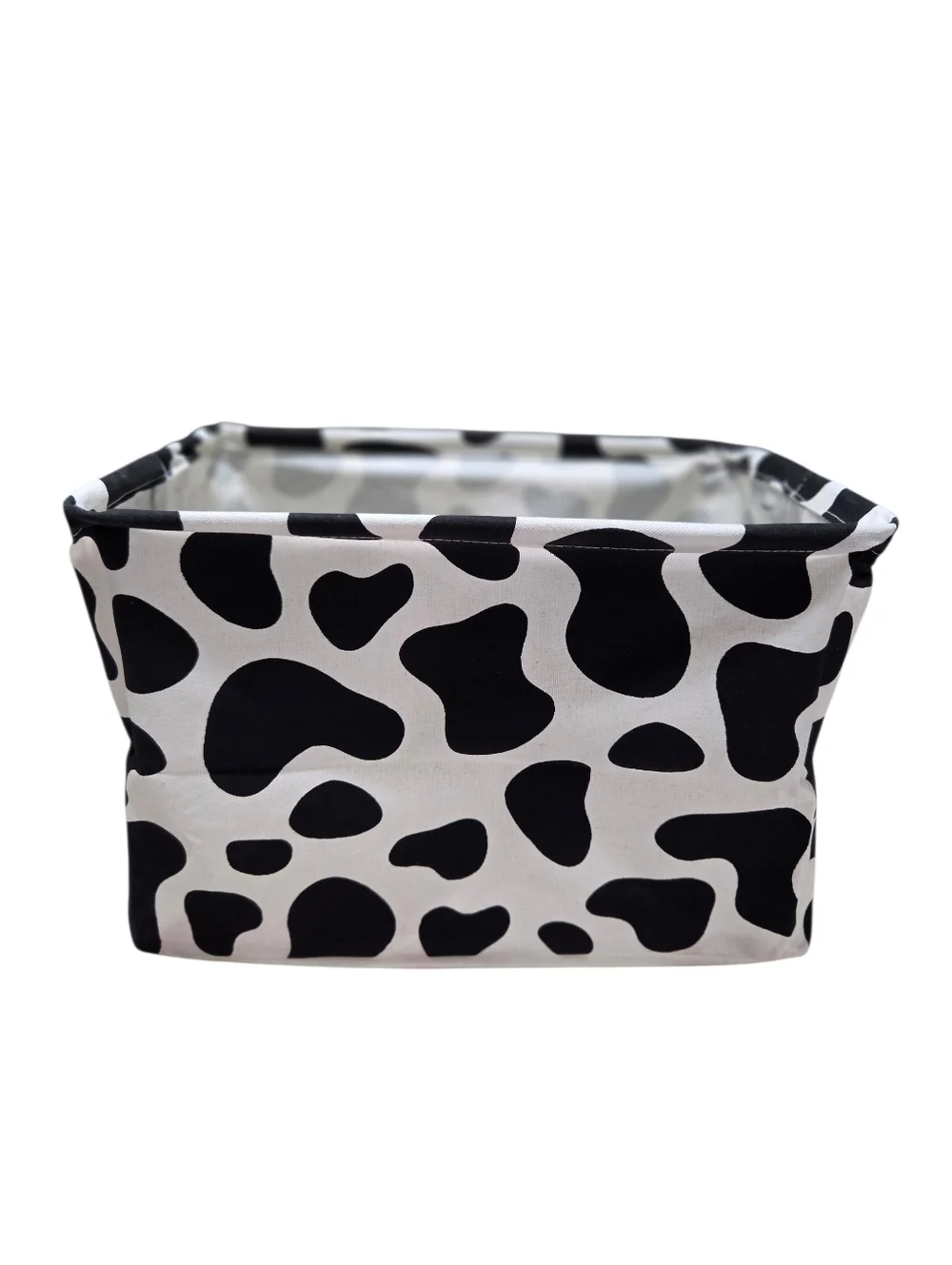 Huayee Rectangle White And Black Cow Print Storage Basket With Handles Set Of 2